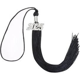 Penta Angel 2025 Graduation Tassel Soft Silky Graduation Cap Tassel Academic Decoration Tassel with Silver 2025 Year Charm for Graduate Cap Hat Party Ceremony Souvenir Gifts (Black)