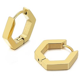 AFCJLTO 2 x hoop earrings for women, hexagon earrings for women, geometric hexagon earrings, hypoallergenic, gift idea for women, minimalist and fashionable, gift for women, gold