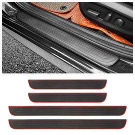4PCS Car Door Sill Protector,Anti-Scratch Rubber Car Door Protector Edge Guards for Door Steps,Universal Waterproof Door Threshold Strips Exterior Accessories for Car Truck SU (Black+Red, Width 1.96")