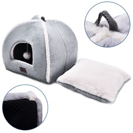 Cat Bed for Indoor Cats - Cat Cave Bed Cat House Cat Tent with Removable Washable Cushioned Pillow, Soft and Self Warming Kitten beds, Pet Bed（Large Grey）