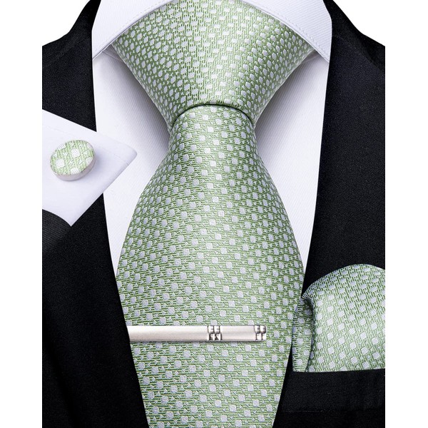 DiBanGu Men's Tie Set Silk Striped Checked Tie with Pocket