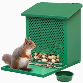 Gavinjitao Squirrel Feeders for Outside，Squirrel Feeder with Foldable Metal Front Panel Perch Funny Metal Chipmunk House Hanging Boxes Easy to Refill (Green)