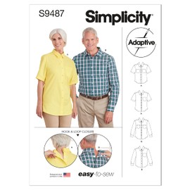 Simplicity Unisex Adaptive Shirt Sewing Pattern Kit, Code S9487, Sizes XS-S-M-L-XL, Multicolor