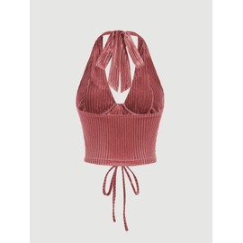 Verdusa Women's Going Out Halter Corset Tops Sleeveless Lace Up Open Back Crop Top Light Pink XX-Large