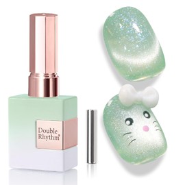 Double Rhythm 0.5 Oz Cat Eye Gel Polish with Magnet Same Color Same Bottle Holographic Glitter Shimmer Translucent Color Salon Soak Off Magnetic Nail at Home (Spring Green-MC1163)