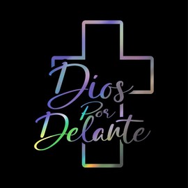 Dios por Delante Sticker Adhesive Vinyl Decal car vehicle decoration:_Gold holographic_24 x 19 Inch