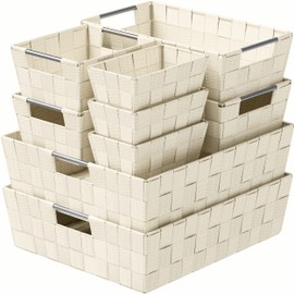 Basket For Closet Organization And Storage (Set of 9) - Prefect Storage Baskets For Bathroom, Laundry, Baby Nursery Clothes, Linen Closet, Kitchen Pantry Or Use As Baskets For Organizing (Cream)