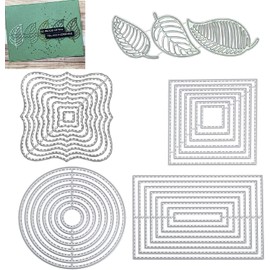 EMAGEREN 5 Pcs Cutting Dies Metal Template Moulds Embossing Die Cuts Multi-Shape DIY Craft Dies Stencil Scrapbooking for Card Making Scrapbooking Album Decoration Circle Square Rectangular Leaf Shape