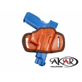 AKAR BLACK OR BROWN LEATHER QUICK DRAW BELT SLIDE OWB HOLSTER Heckler & Koch HK 45 - Brown