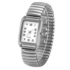 JewelryWe Women's Ultra Thin Easy Reader Watch with Elastic Strap, Golden/Silver Square Watch, for Mother's Day