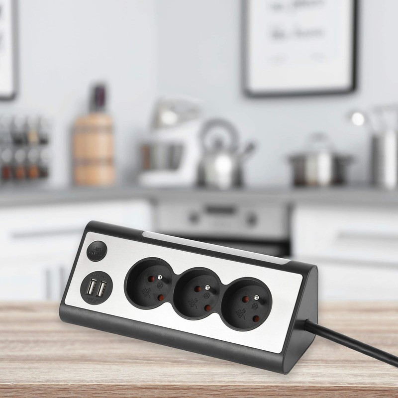 Electraline, Multi-Socket, 3-Way Power Strip with 2 USB Ports