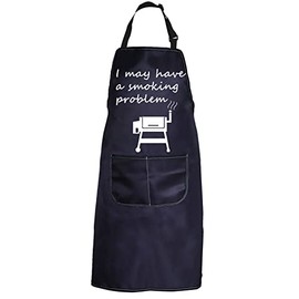 PXTIDY Funny Grilling Apron I May Have A Smoking Problem Novelty Cooking Apron BBQ Apron Grill Master Gift (Black)