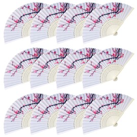 LEFTSTARER 12Pcs Delicate Cherry Blossom Folding Hand Fan Japanese Chinese Decor Fan Paper Fans Party Performance Dancing Wedding Decorations Favors Gifts