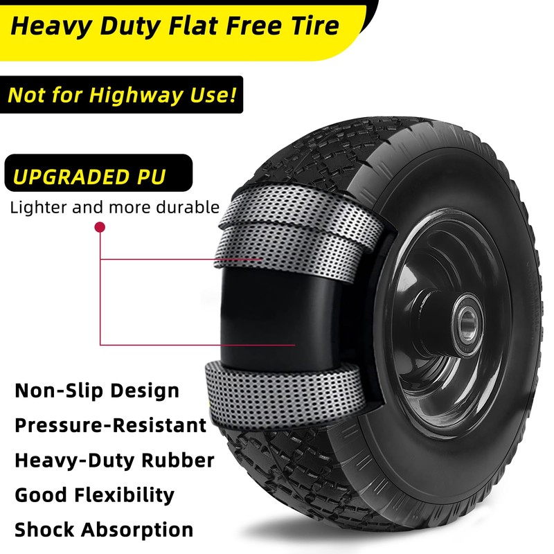 Kavedodu 12'' Flat Free Tires Rubber Replacement Solid Tire, 2.1"