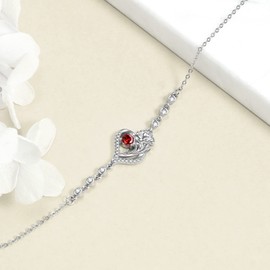 WINNICACA Birth Flower Bracelet for Women Sterling Silver Carnation Birth Month Flower Bracelet Anklet with January Birthstone Created Garnet Jewelry Birthday Gift for Wife Girlfriend Mom Anniversary