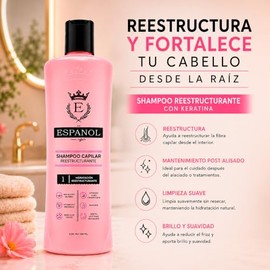 El Español con Stylo - Shampoo capilar reestructurante (500 ml) - Reconstruye cabello dañado - Sin químicos - Con ingredientes naturales - Brinda hume
