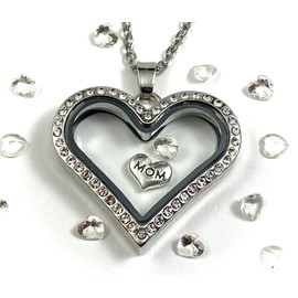 "Handmade" APRIL Birthstone Crystal Glass Locket Necklace Mom Floating Charm Mother's Child