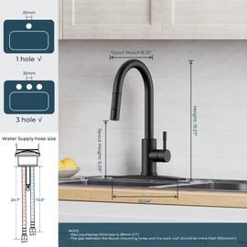 FORIOUS Black Kitchen Faucet with Pull Down Sprayer, High Arc Modern Classic Sink Faucet Stainless Steel with Deck Plate Fit for 1 or 3 Hole for Pot Filler Bar Farmhouse Laundry Rv