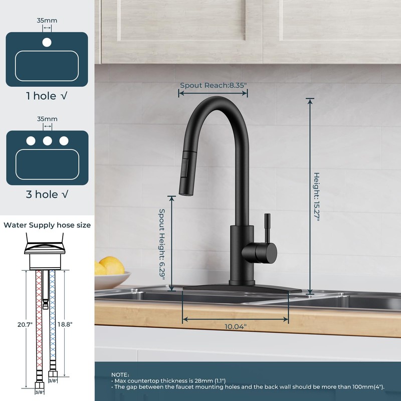 FORIOUS Black Kitchen Faucet with Pull Down Sprayer, High Arc