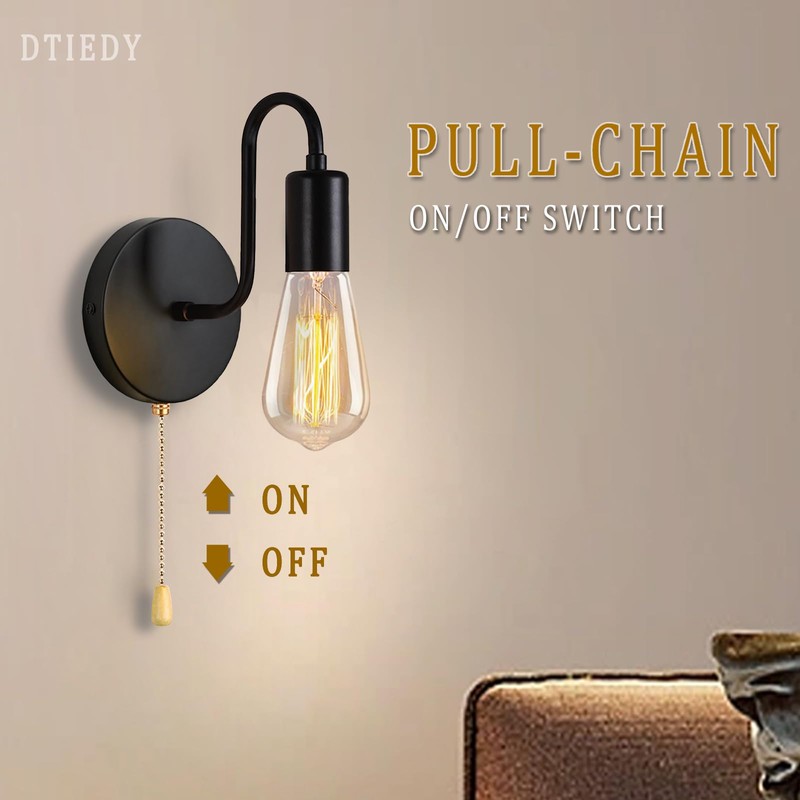 DTIEDY Pull Chain Wall Light Fixture 1-Light Wall Sconce with