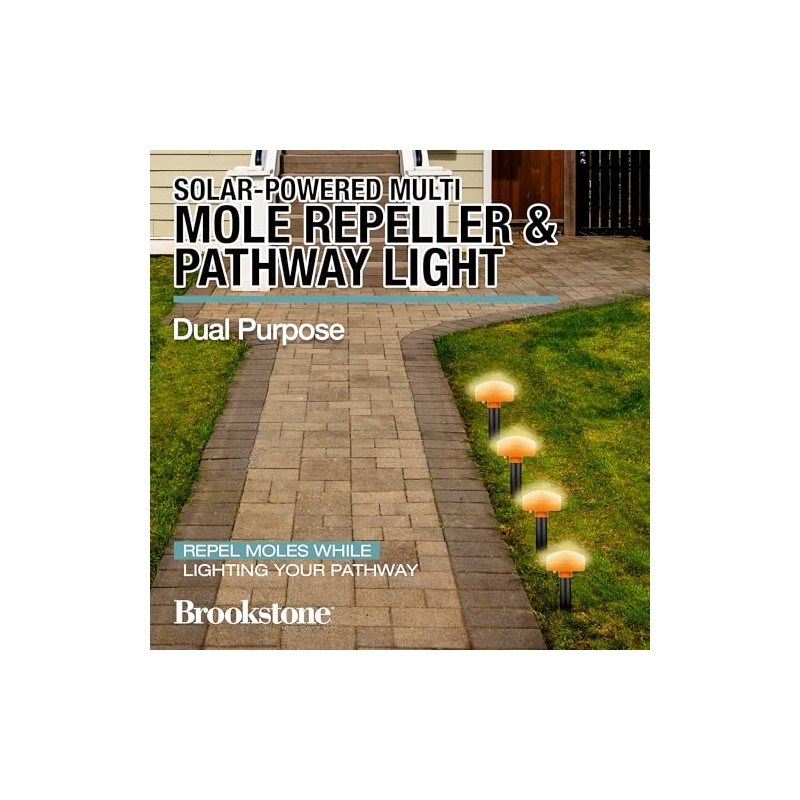 Brookstone Solar-Powered Mole Repeller & Pathway Light – Dual-Purpose Sonic