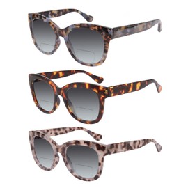 Dolarosey Bifocal Reading Glasses Sunglasses 3 Pack Oversized Spring Hinge Vintage Reader (2.0)