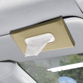 HQRNYP Car Visor Tissue Holder, Tissue Box Holder for Car, Leather Auto Sun Visor Napkin Case Mask Dispenser, Automotive Accessories Rectangular Hanging Auto Napkin Box Fit for Most Vehicles (Beige)