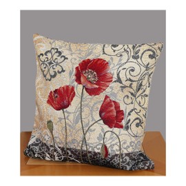 atelier alles-Spitze Tapestry Cushion Cover Poppies 45 x 45 cm Decorative Cushion Cover Sofa Cushion