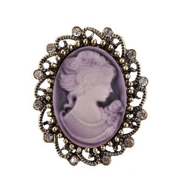 Vintage Style Bronze Steel Cameo Brooch, 4 cm, Acrylic