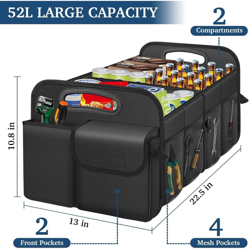Car Trunk Organizer – Large Capacity, Waterproof, Collapsible for SUV