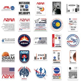 AUCEKO Pack of 50 NASA Astronaut Stickers Pack Astronaut Sticker Set Waterproof Vinyl Sticker for Laptop Children Cars Motorcycle Bicycle Skateboard Luggage Suitcase Computer Sticker Graffiti Decal