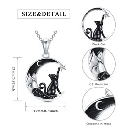 Shusukue Bat/Spider/Wolf/Cat/Fox/Owl/Sun Crescent Moon Chain 925 Sterling Silver, Bat Moon Cat Necklace Black Women's Gothic Pendant Jewellery Gifts for Women Girls, Sterling Silver, Cubic Zirconia