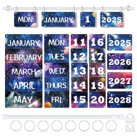 Gilprop Flip Calendar Bulletin Board Set with Holder Adjustable Calendar Display Holder Includes 55 Date Cards for Preschool School Classroom Wall Decoration(Outer Space)