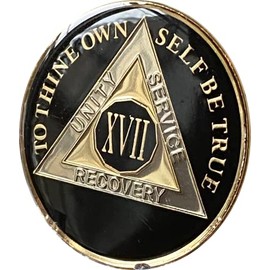 17 Year AA Medallion 34mm Metallic Classic Black Sobriety Chip
