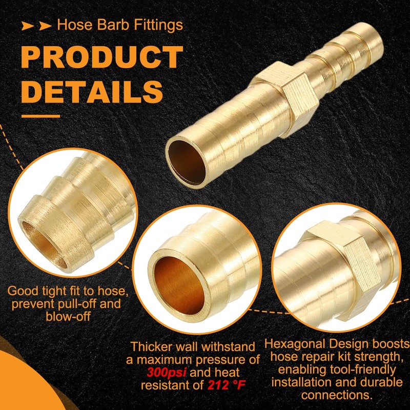 sourcing map 3pcs 6mm to 4mm Brass Hose Barb Fitting