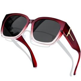 KANASTAL Red Over Glasses Sunglasses Womens Polarised Burgundy Fit Over Sunglasses Ladies Gradient Oversized Spectacles UV400 Protection - Red Frame Black Lens