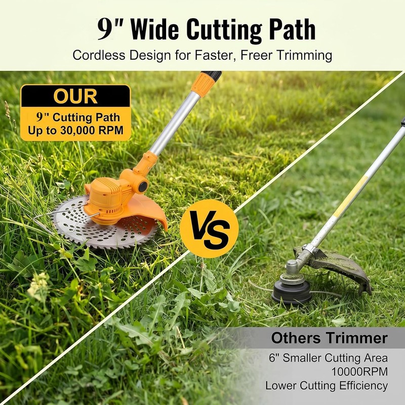 Cordless Weed Wacker with Wheels, 5-in-1 Electric String Trimmer, Battery