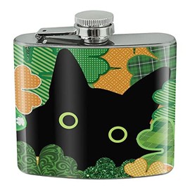 St. Patrick's Day Black Cat Shamrock Stainless Steel 5oz Hip Drink Kidney Flask