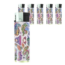 Asian Art Tattoo Dragon Buddha Butane Refillable Electronic Lighter Set of 5 Pieces D-212