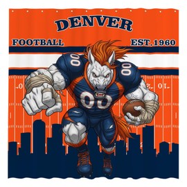Funnytree Denver American Football Orange Intensity Shower Curtain 72"x72" - Waterproof Fabric Bathroom Decor for Boys Teens Men Fans Son, Easy Care Washable (Hooks Not Included)