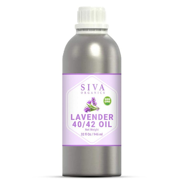 Siva Organics Lavender Essential Oil 40/42 (32 Oz)- Perfect for Diffuser, Soap, Candles, Perfume, Cosmetics, Aromatherapy