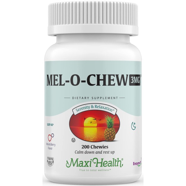 Maxi Health Extra-Strength Mel-O-Chew 3 MG Kosher Chewable Melatonin, Berry Flavor (200 Count)