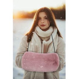 Rulala Fancy Faux Fur Hand Muffs for Women Winter Warm Arm and Hand Warmer with PU Leather Strap Include Pockets(Charleston Pink)