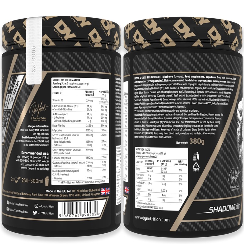 DY Nutrition - Blood and Guts Pre-Workout, 380g (Blueberry)