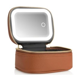 Bolsa de maquillaje pequeña para viaje con espejo y luz, mini estuche de viaje para tren de maquillaje, organizador de cosméticos, 3 bolsas de aseo con brillo ajustable, almacenamiento