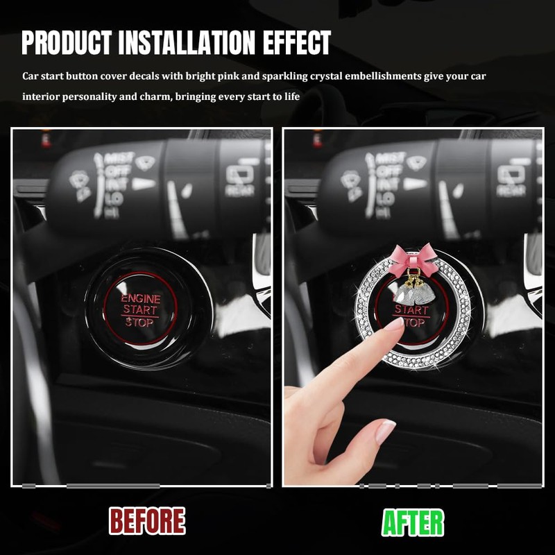 Lyxheth Cute Bow Bling Car Engine Stop Decoration Ring, Engine