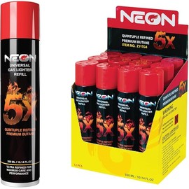 Neon Butane Fuel, 5X Butane Refill 300ml Butane Gas for Lighters, Torch (12)