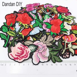 Dandan DIY Assorted 40pcs Rose Flowers Embroidered Patch Sew On/Iron On Patch Applique Clothes Dress Plant Hat Jeans Sewing Flowers Applique DIY Accessory (Rose Flower Lots 40pcs)