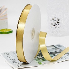 CC wonderland zone 3/8 Inch Gold Satin Ribbon Rolls(10mm Wide x 91m Long) for Gift Wrapping,Crafting,Florist