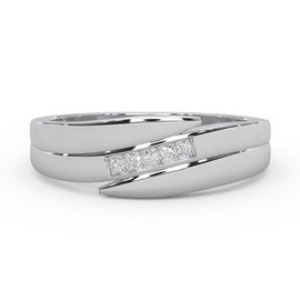 FAUX SILVER 0.06 Cttw Round Cut Natural Diamond (Color: I-J,Clarity: I2-I3) | Men's Wedding Band Ring | Crafted In 925 Sterling Silver (Silver, 10)